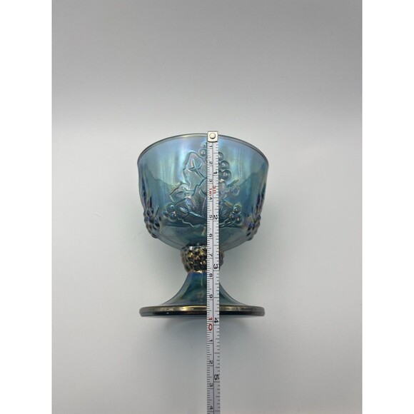 Vintage Indiana Blue Carnival Glass Footed Sugar Goblet Iridescent - Picture 4 of 5